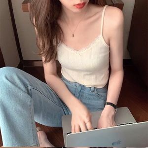 White Cottage-core Lace Tank Top